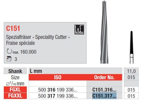 Kirurgisk bor C151 FGXL 015