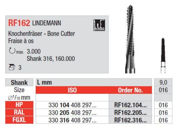 Kirurgisk bor RF162 FGXL 016