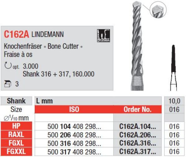 Kirurgisk bor C162A FGXXL 016