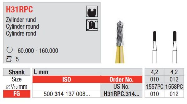 Hardmetall Sylinder H31RPC FG 010