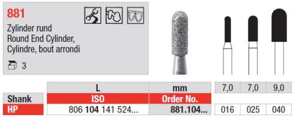 Diamant bor sylinder rund 881 HP 040