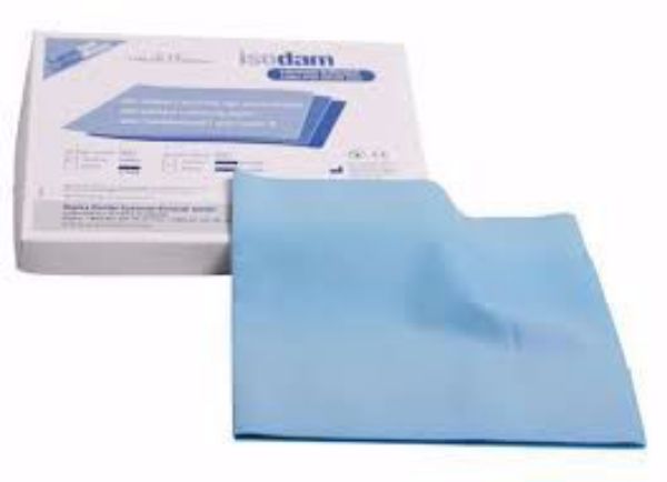 Isodam kofferdam, latexfri, 15 x 15 cm, lys blå