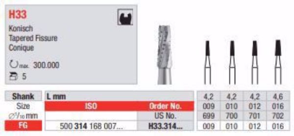 Hardmetall Tapered Fissure H33 314 010 