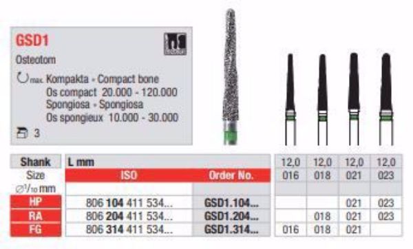 Kirurgisk diamant bor GSD1 HP 021
