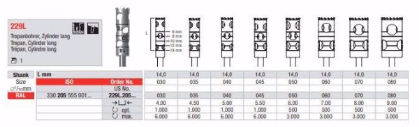 Trepan sylinder bor 229L str 050 