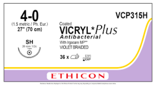 Ethicon Vicryl Plus 4-0 SH 70cm Lilla, 36 stk, VCP315H