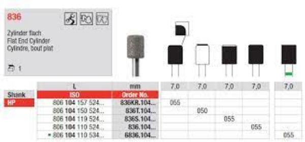 Diamond HP, sylinder, flat ende, 3 stk, 836T.104.050