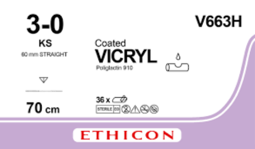 Ethicon vicryl 3-0 70cm KS, ufarget, 36stk V663H