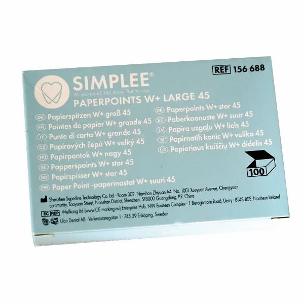 Simplee W+ Gold Paper points large, 45, hvit, 100 stk, 156688