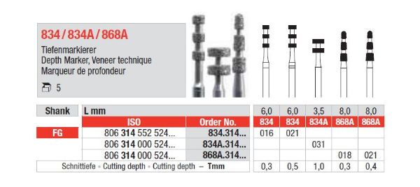 Diamant bor 834 FG 016, 5 stk. Dybde markør, standard