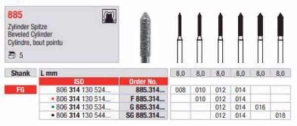 Diamant bor 885 FG 008, 5 stk. Sylinder spiss, standard
