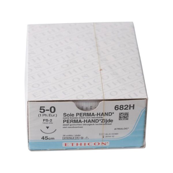 Sutur 682H silktråd 5-0 45cm sort FS-2, (19mm) rund skjærende spiss 36stk