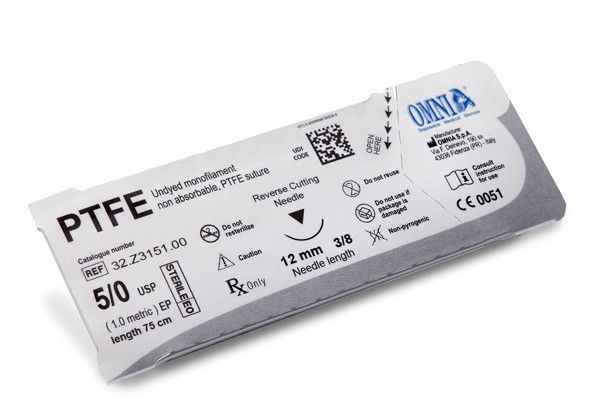 Omnia Sutur PTFE 45cm 5/0, 32Z.3152.00, 12 stk, svart nål, 13mm, 3/8 sirkel