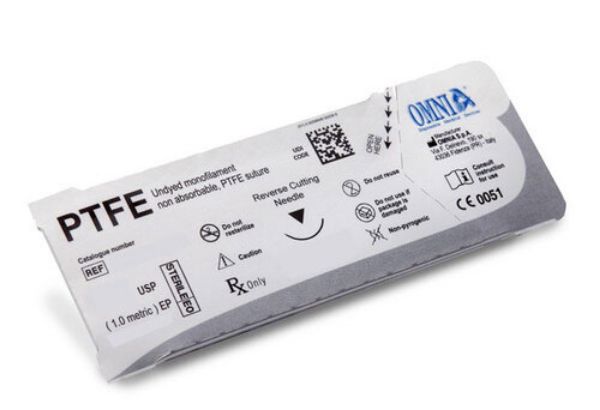 Omnia Sutur PTFE 45cm 6/0, 32.Z3161.00, 12 stk, svart nål, 10mm, 3/8 sirkel