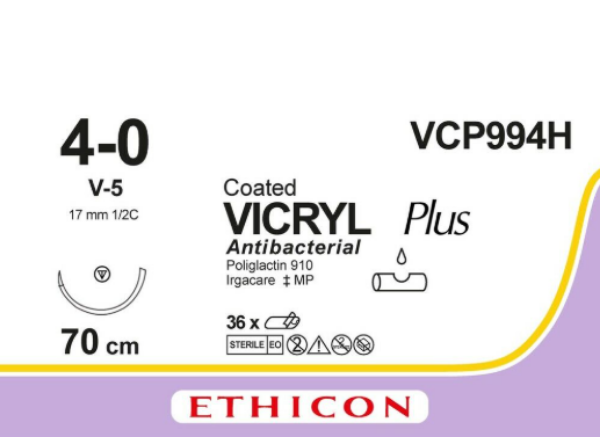Sutur Vicryl Plus 4-0 V-5 70cm, Lilla, VCP994H, 36stk