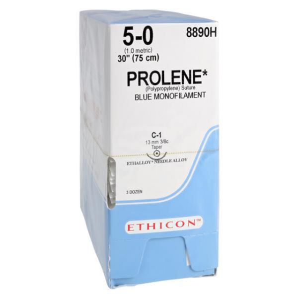 Sutur Prolene 8890H 5-0 75cm C-1 blå, 36 stk