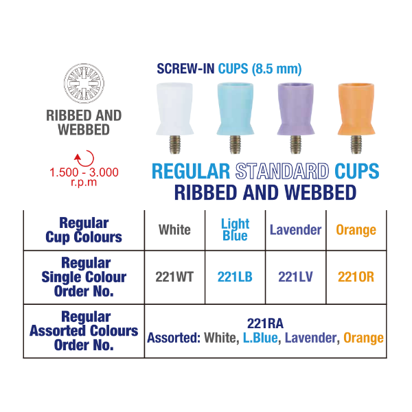 Disposable Prophy Cups Latexfri Screw-in T-221OR, 100 stk regular Orange
