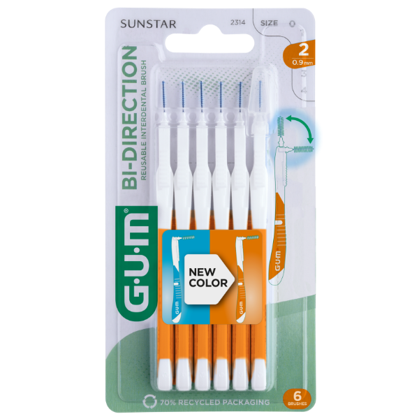 GUM Bi-Direction Oransje 2314PAC, 36stk ret 0,9mm passagediameter