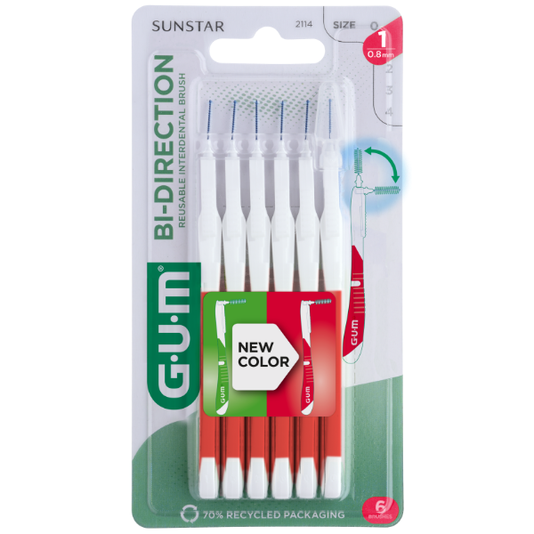 GUM Bi-Direction rød 2614PAC, 36stk konisk 0,8mm passagediameter