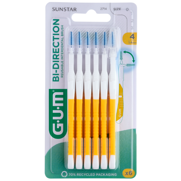 GUM Bi-Direction gul 2714PAC, 36stk konisk 1,4mm passagediameter