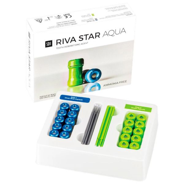Riva Star Aqua kit, Sølvfluorid, 10 stk blå, 10 stk grønne kapsler