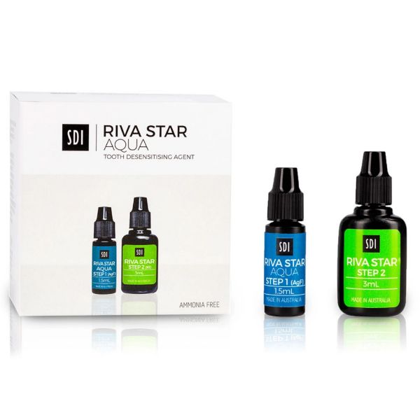 Riva Star Aqua kit, Sølvfluorid, 1 stk 1,5ml blå, 1 stk 3ml grønn, flasker